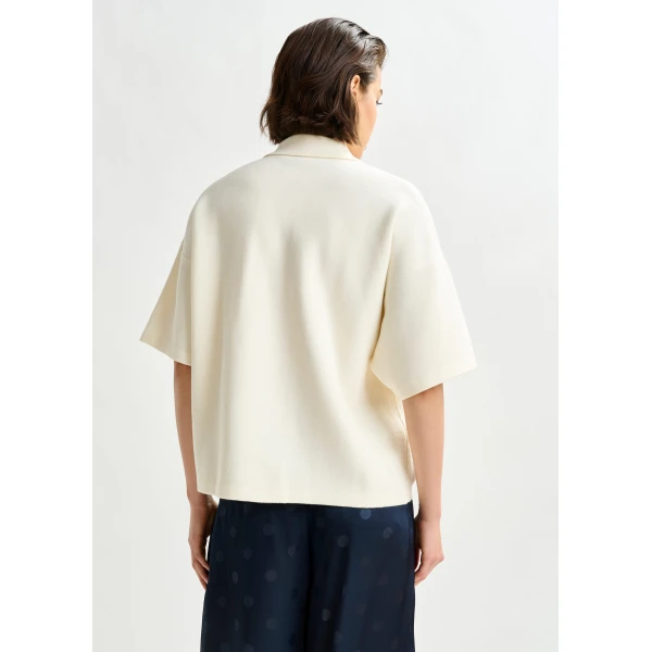 Essentiel Antwerp Off-white and grey polo top with bead embellishments, view 4