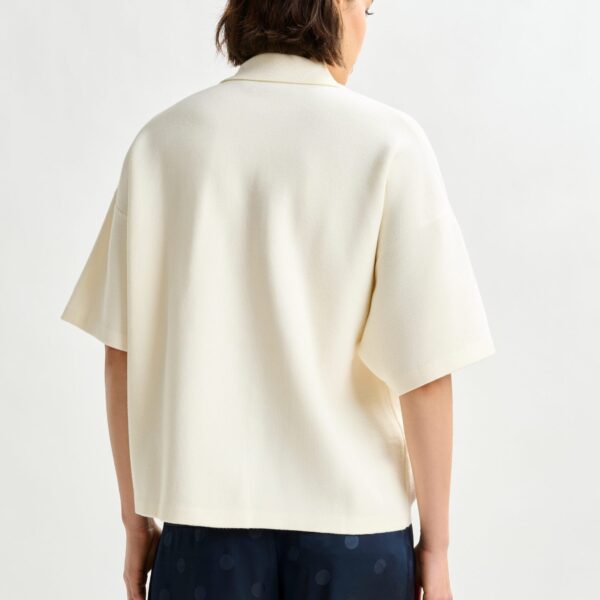 Essentiel Antwerp Off-white and grey polo top with bead embellishments - Essentiel Antwerp Tops - Colorful Belgian Design - Shop at Coveti