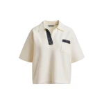 Essentiel Antwerp Off-white and grey polo top with bead embellishments - Essentiel Antwerp Tops - Colorful Belgian Design - Shop at Coveti