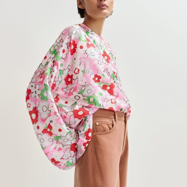 Essentiel Antwerp Off-white and multicolor floral jacquard top - Essentiel Antwerp Tops - Colorful Belgian Design - Shop at Coveti