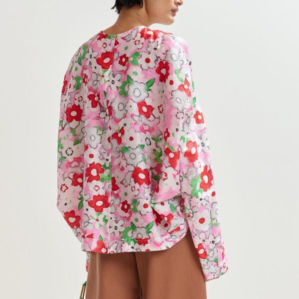Essentiel Antwerp Off-white and multicolor floral jacquard top - Essentiel Antwerp Tops - Colorful Belgian Design - Shop at Coveti