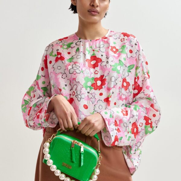 Essentiel Antwerp Off-white and multicolor floral jacquard top - Essentiel Antwerp Tops - Colorful Belgian Design - Shop at Coveti