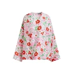 Essentiel Antwerp Off-white and multicolor floral jacquard top - Essentiel Antwerp Tops - Colorful Belgian Design - Shop at Coveti