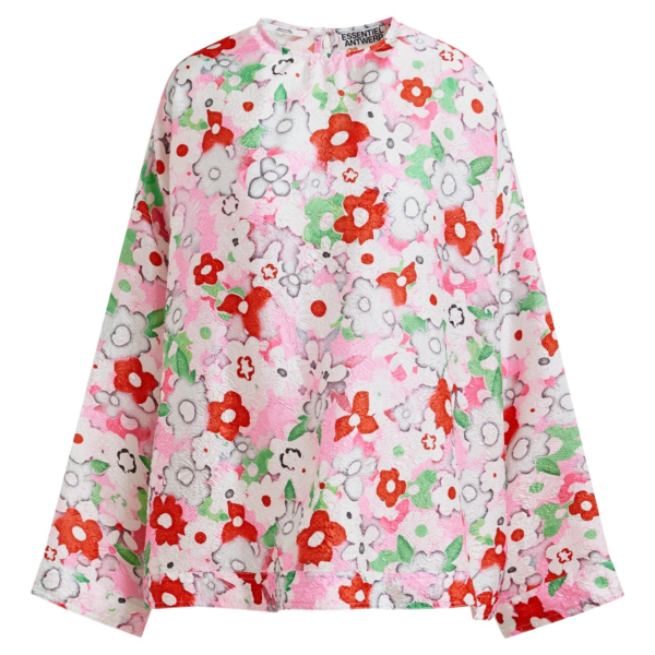 Essentiel Antwerp Off-white and multicolor floral jacquard top - Essentiel Antwerp Tops - Colorful Belgian Design - Shop at Coveti
