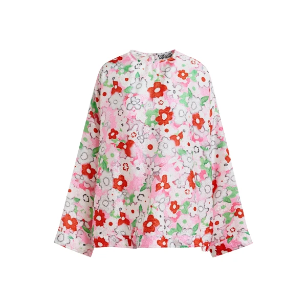 Essentiel Antwerp Off-white and multicolor floral jacquard top - Essentiel Antwerp Tops - Colorful Belgian Design - Shop at Coveti