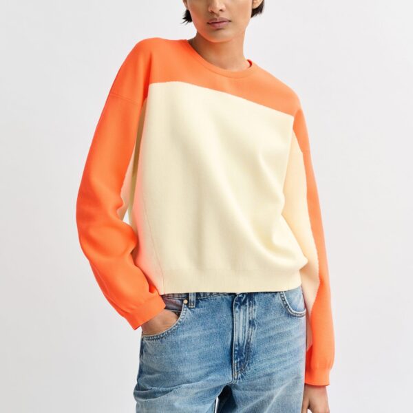 Essentiel Antwerp Off-white and orange two-tone sweater - Essentiel Antwerp Knitwear - Colorful Belgian Design - Shop at Coveti