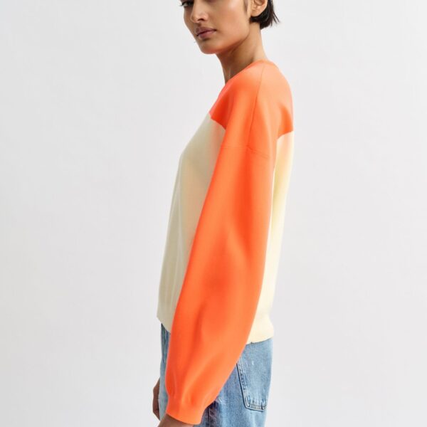 Essentiel Antwerp Off-white and orange two-tone sweater - Essentiel Antwerp Knitwear - Colorful Belgian Design - Shop at Coveti