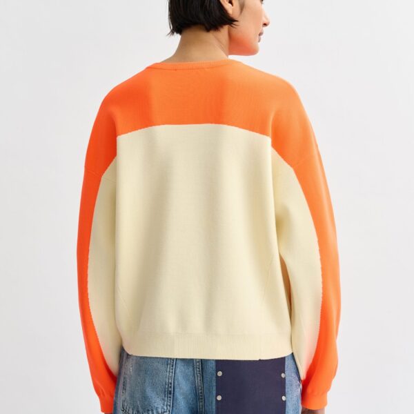 Essentiel Antwerp Off-white and orange two-tone sweater - Essentiel Antwerp Knitwear - Colorful Belgian Design - Shop at Coveti