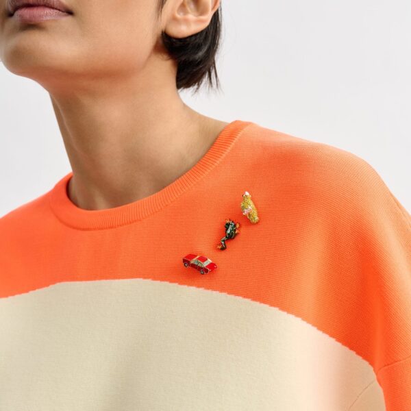 Essentiel Antwerp Off-white and orange two-tone sweater - Essentiel Antwerp Knitwear - Colorful Belgian Design - Shop at Coveti