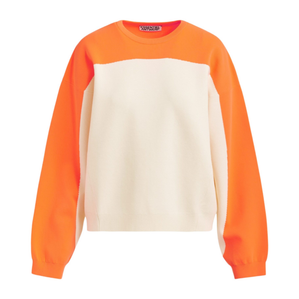 Essentiel Antwerp Off-white and orange two-tone sweater - Essentiel Antwerp Knitwear - Colorful Belgian Design - Shop at Coveti
