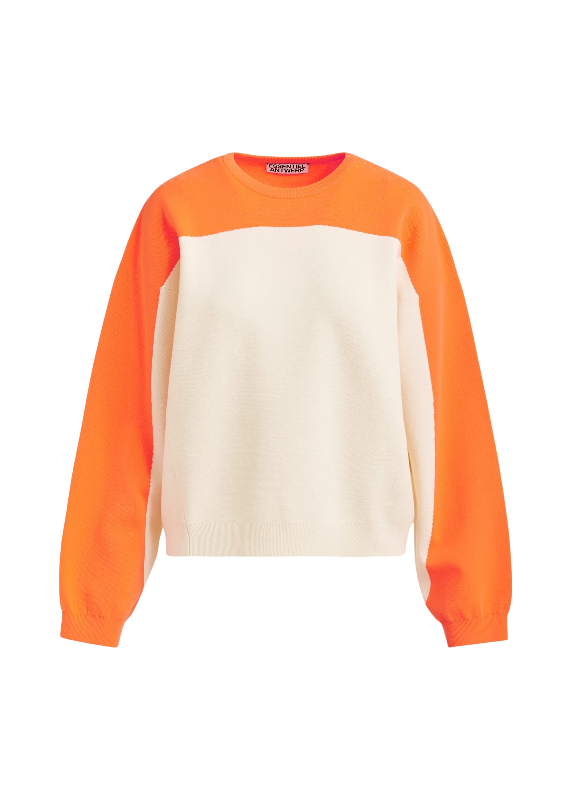 Essentiel Antwerp Off-white and orange two-tone sweater - Essentiel Antwerp Knitwear - Colorful Belgian Design - Shop at Coveti