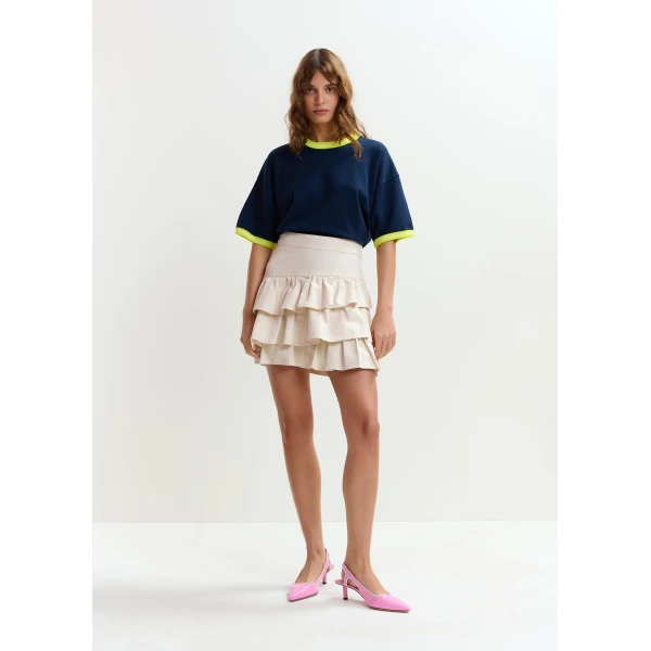 Essentiel Antwerp Off-white cotton miniskirt with ruffle details Skirt, view 3