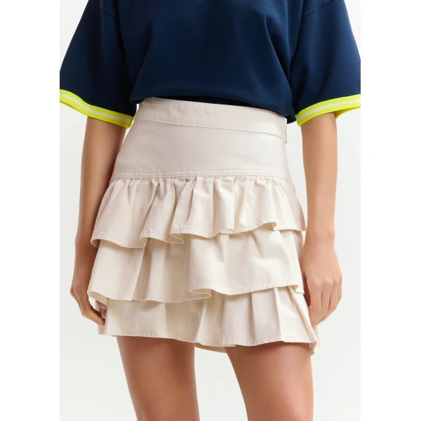 Essentiel Antwerp Off-white cotton miniskirt with ruffle details Skirt, view 4