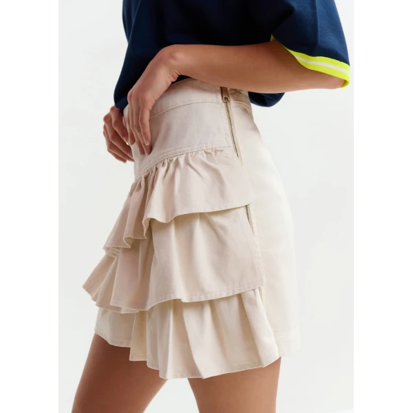 Essentiel Antwerp Off-white cotton miniskirt with ruffle details Skirt, view 5