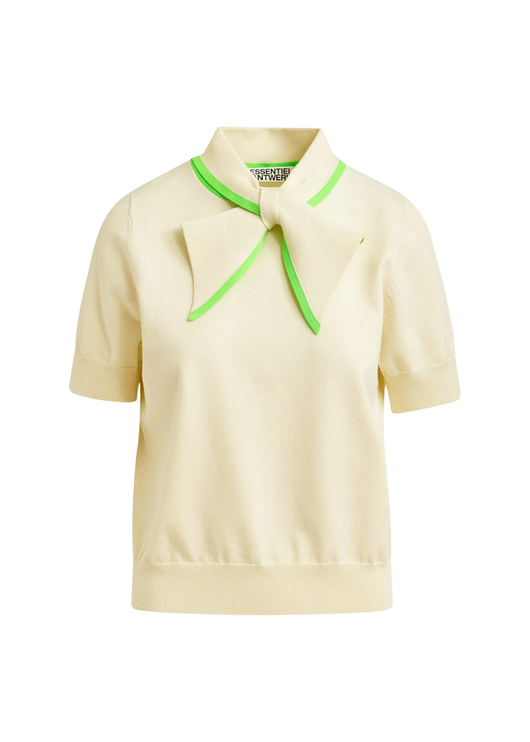 Off-white-fine-knit-polo-with-light-green-scarf-like-contrast-collar-Essentiel-Antwerp-Tops-scaled36418_nobg Essentiel Antwerp Off-white fine-knit polo with light green scarf-like contrast collar - Essentiel Antwerp Tops - Colorful Belgian Design - Shop at Coveti