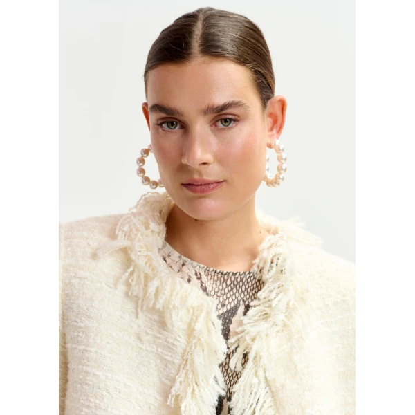 Essentiel Antwerp Off-white fringed wool-blend bouclé jacket, view 4