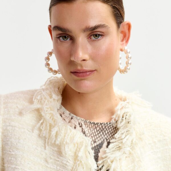 Essentiel Antwerp Off-white fringed wool-blend bouclé jacket - Essentiel Antwerp Jackets - Colorful Belgian Design - Shop at Coveti