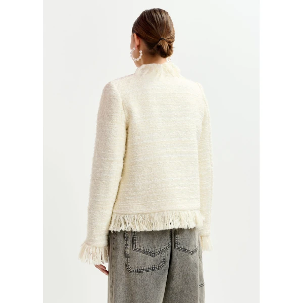 Essentiel Antwerp Off-white fringed wool-blend bouclé jacket, view 5