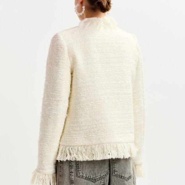 Essentiel Antwerp Off-white fringed wool-blend bouclé jacket - Essentiel Antwerp Jackets - Colorful Belgian Design - Shop at Coveti