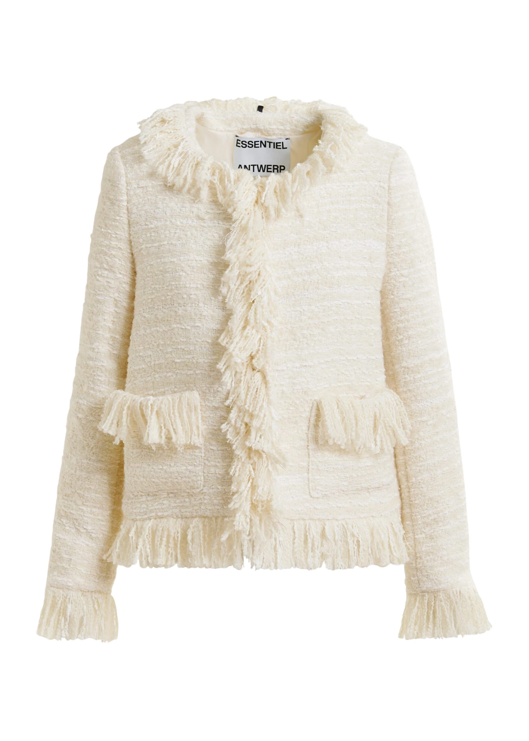 Off-white-fringed-wool-blend-boucle-jacket-Essentiel-Antwerp-Jackets-scaled69862_nobg Essentiel Antwerp Off-white fringed wool-blend bouclé jacket - Essentiel Antwerp Jackets - Colorful Belgian Design - Shop at Coveti