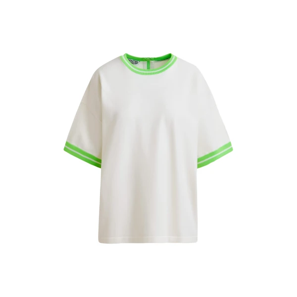 Essentiel Antwerp Off-white knit T-shirt with light green contrasting trim - Essentiel Antwerp Shirts - Colorful Belgian Design - Shop at Coveti
