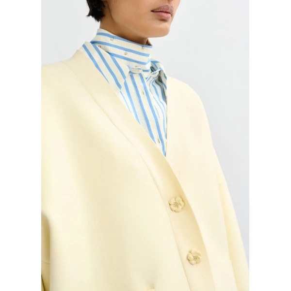 Essentiel Antwerp Off-white knit cardigan with tonal flower buttons, view 3