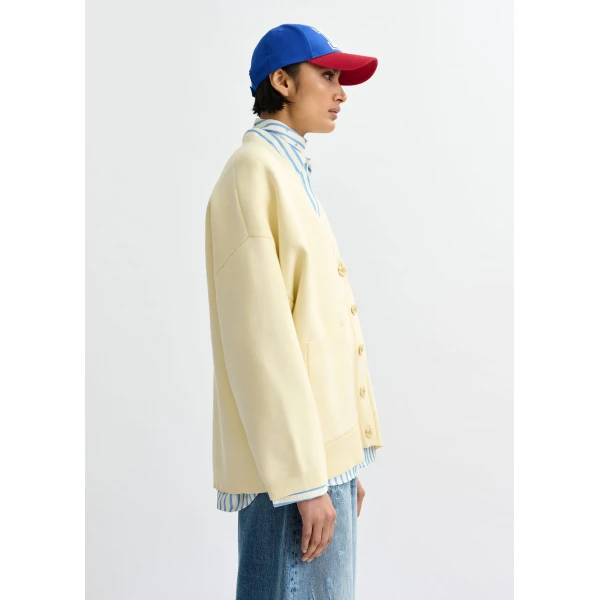 Essentiel Antwerp Off-white knit cardigan with tonal flower buttons, view 4