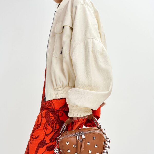 Essentiel Antwerp Off-white oversized faux-leather bomber jacket - Essentiel Antwerp Jackets - Colorful Belgian Design - Shop at Coveti