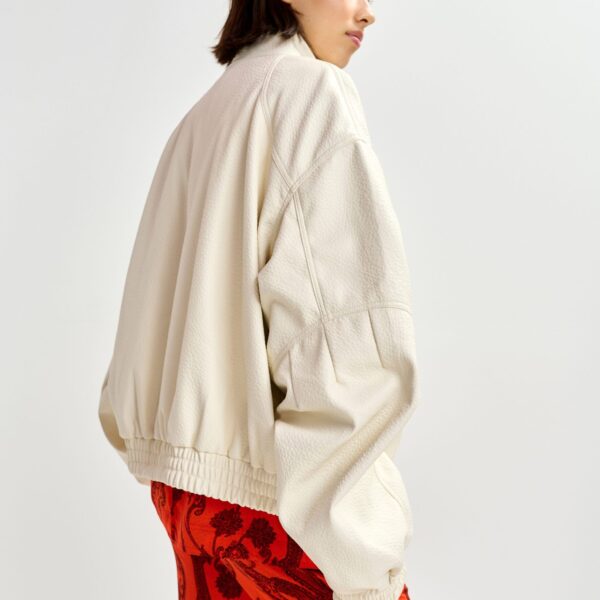 Essentiel Antwerp Off-white oversized faux-leather bomber jacket - Essentiel Antwerp Jackets - Colorful Belgian Design - Shop at Coveti