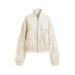 Essentiel Antwerp Off-white oversized faux-leather bomber jacket - Essentiel Antwerp Jackets - Colorful Belgian Design - Shop at Coveti