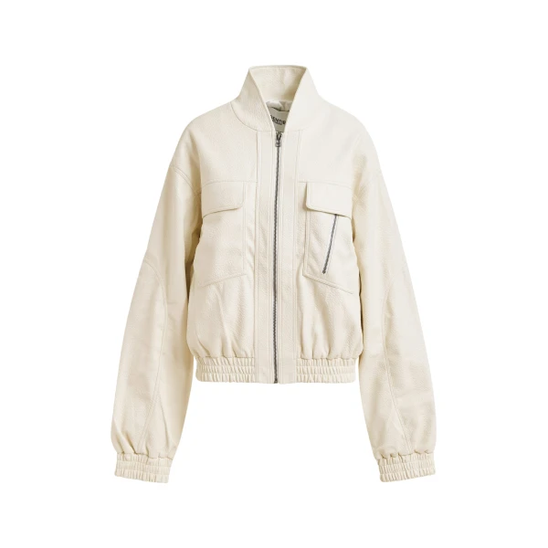 Essentiel Antwerp Off-white oversized faux-leather bomber jacket - Essentiel Antwerp Jackets - Colorful Belgian Design - Shop at Coveti