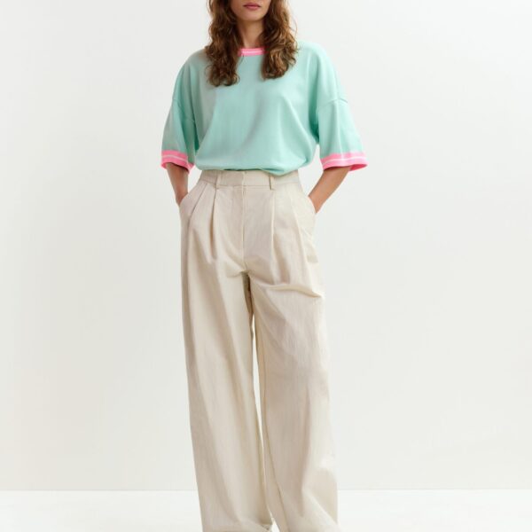 Essentiel Antwerp Off-white pleated wide-leg pants - Essentiel Antwerp Pants - Colorful Belgian Design - Shop at Coveti