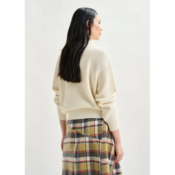 Essentiel Antwerp Off-white wool-blend polo with jewel buttons Top, view 4