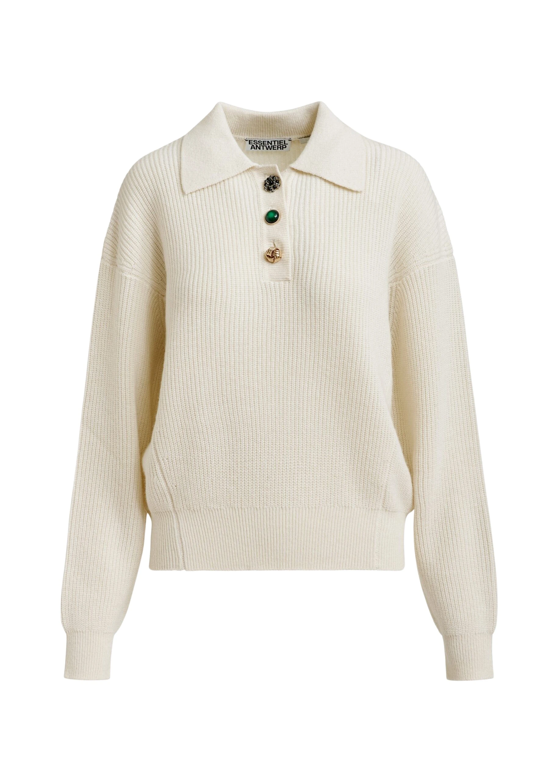 Off-white-wool-blend-polo-with-jewel-buttons-Essentiel-Antwerp-Tops-scaled55863_nobg Essentiel Antwerp Off-white wool-blend polo with jewel buttons - Essentiel Antwerp Tops - Colorful Belgian Design - Shop at Coveti