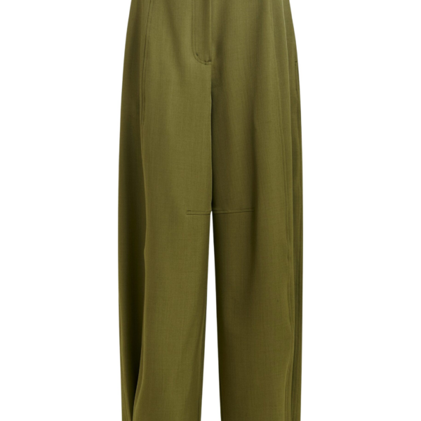 Essentiel Antwerp Olive green barrel-leg pants with twisted side seams - Essentiel Antwerp Pants - Colorful Belgian Design - Shop at Coveti