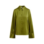 Essentiel Antwerp Olive green oversized satin shirt with button placket - Essentiel Antwerp Shirts - Colorful Belgian Design - Shop at Coveti
