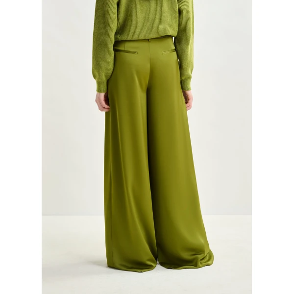 Essentiel Antwerp Olive green wide-leg satin pants, view 5