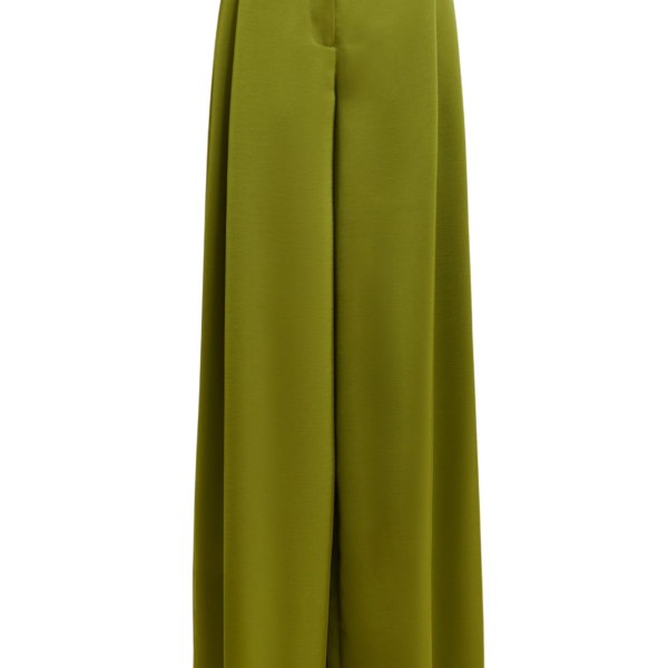 Essentiel Antwerp Olive green wide-leg satin pants - Essentiel Antwerp Pants - Colorful Belgian Design - Shop at Coveti