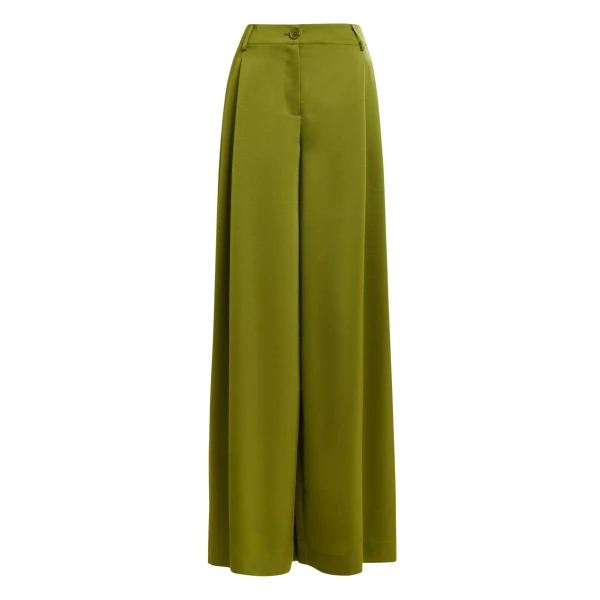 Essentiel Antwerp Olive green wide-leg satin pants - Essentiel Antwerp Pants - Colorful Belgian Design - Shop at Coveti