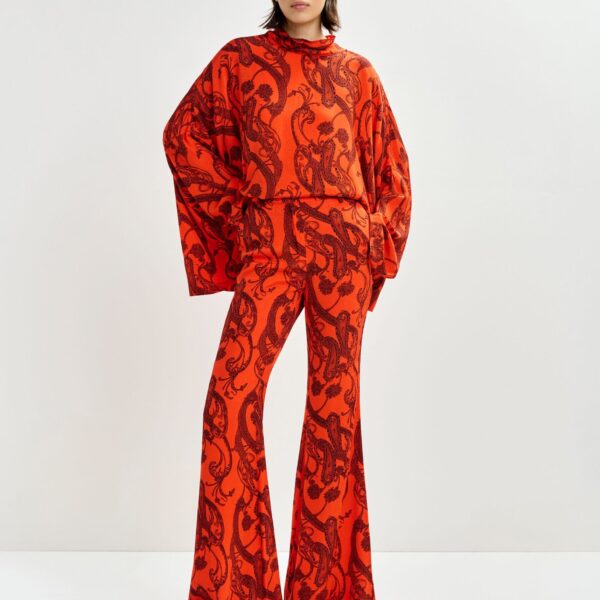 Essentiel Antwerp Orange and black oversized paisley print top with high neck - Essentiel Antwerp Tops - Colorful Belgian Design - Shop at Coveti