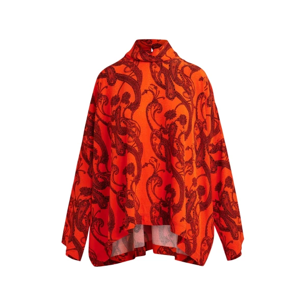 Essentiel Antwerp Orange and black oversized paisley print top with high neck - Essentiel Antwerp Tops - Colorful Belgian Design - Shop at Coveti