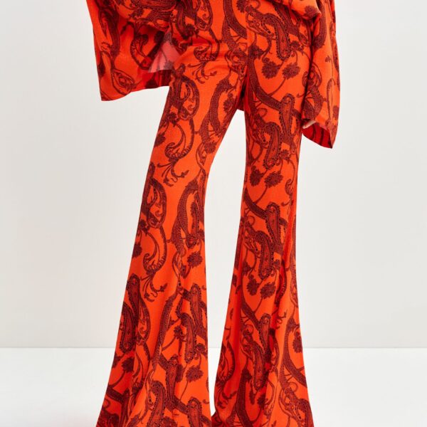 Essentiel Antwerp Orange and black paisley-print flared pants - Essentiel Antwerp Pants - Colorful Belgian Design - Shop at Coveti