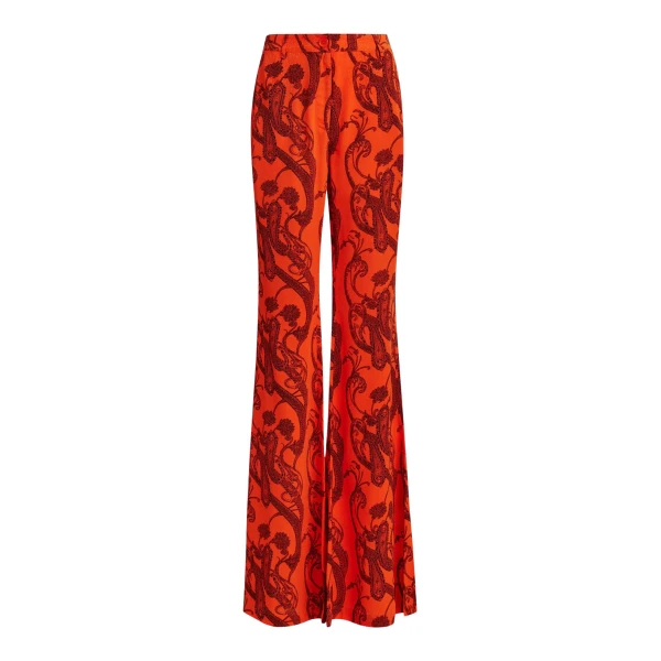 Essentiel Antwerp Orange and black paisley-print flared pants - Essentiel Antwerp Pants - Colorful Belgian Design - Shop at Coveti