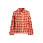 Essentiel Antwerp Orange and dusty pink houndstooth knit cardigan - Essentiel Antwerp Knitwear - Colorful Belgian Design - Shop at Coveti