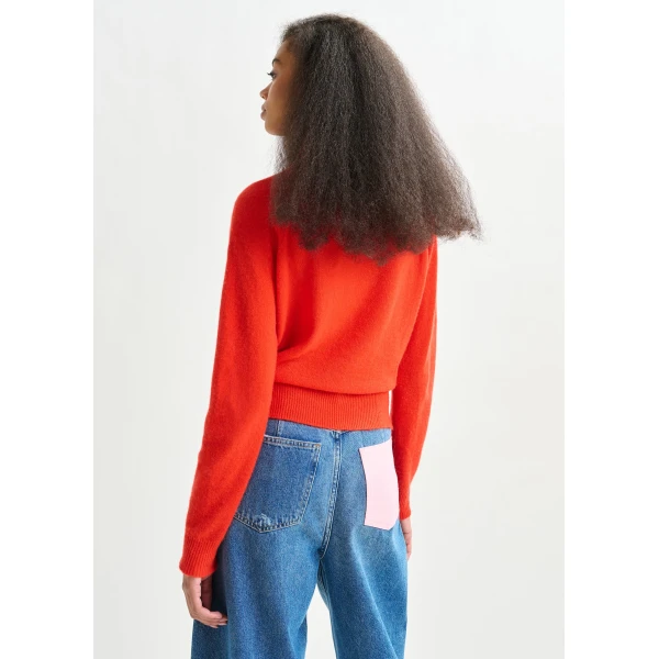 Essentiel Antwerp Orange cashmere sweater with pussy-bow tie, view 4