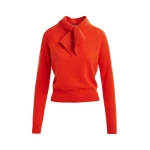 Essentiel Antwerp Orange cashmere sweater with pussy-bow tie - Essentiel Antwerp Knitwear - Colorful Belgian Design - Shop at Coveti