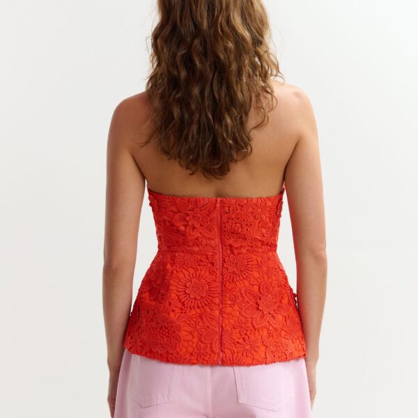 Essentiel Antwerp Orange floral lace halter peplum top - Essentiel Antwerp Tops - Colorful Belgian Design - Shop at Coveti