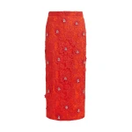 Essentiel Antwerp Orange floral lace pencil skirt with rhinestone embellishments - Essentiel Antwerp Skirts - Colorful Belgian Design - Shop at Coveti