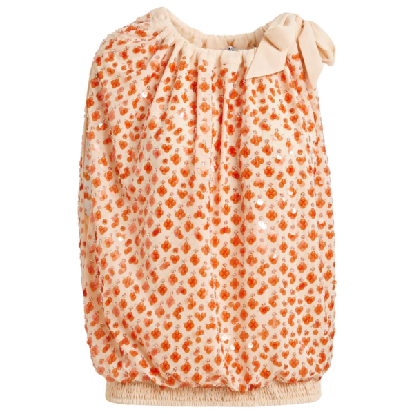 Essentiel Antwerp Orange sequin-embellished asymmetric top with neck-tie ribbon - Essentiel Antwerp Tops - Colorful Belgian Design - Shop at Coveti