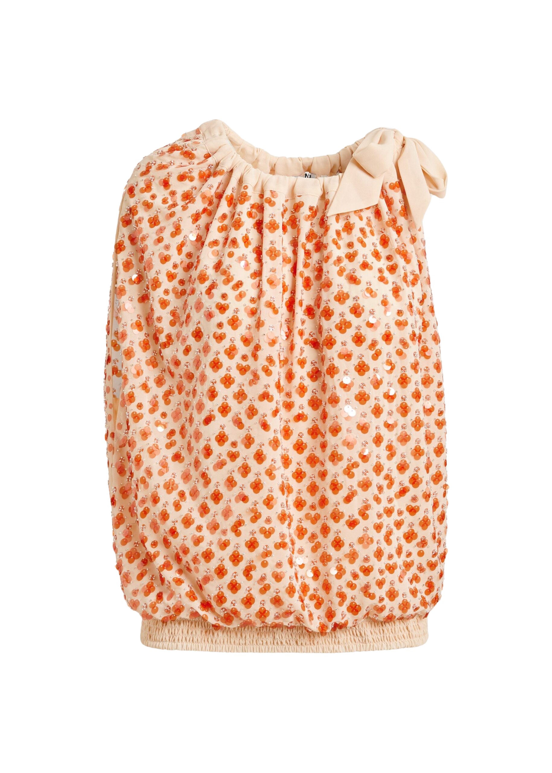 Essentiel Antwerp Orange sequin-embellished asymmetric top with neck-tie ribbon - Essentiel Antwerp Tops - Colorful Belgian Design - Shop at Coveti